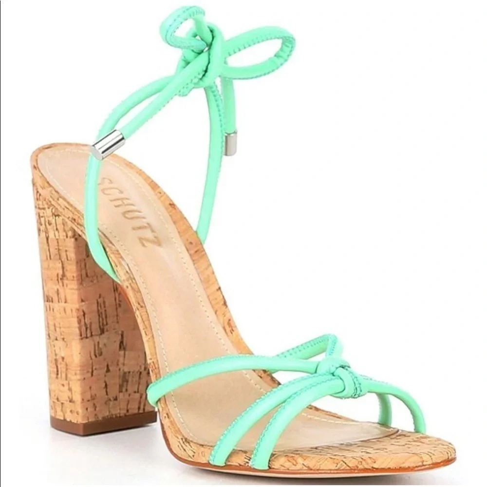 NWT Schutz Suzy Lace-Up Block-Heel Sandals Deep Mint Size 11B